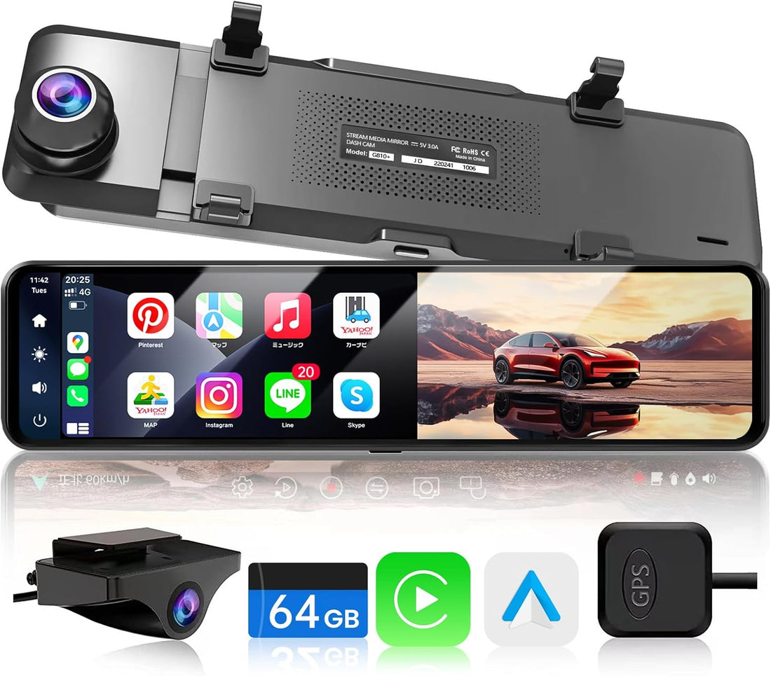 JADO G810S Plus wireless CarPlay mirror dash cam, 11-inch display